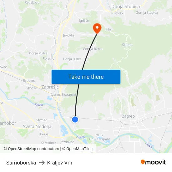 Samoborska to Kraljev Vrh map