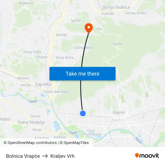 Bolnica Vrapče to Kraljev Vrh map