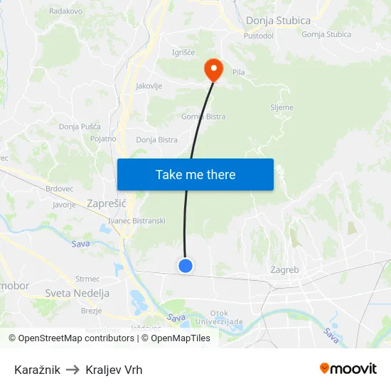 Karažnik to Kraljev Vrh map