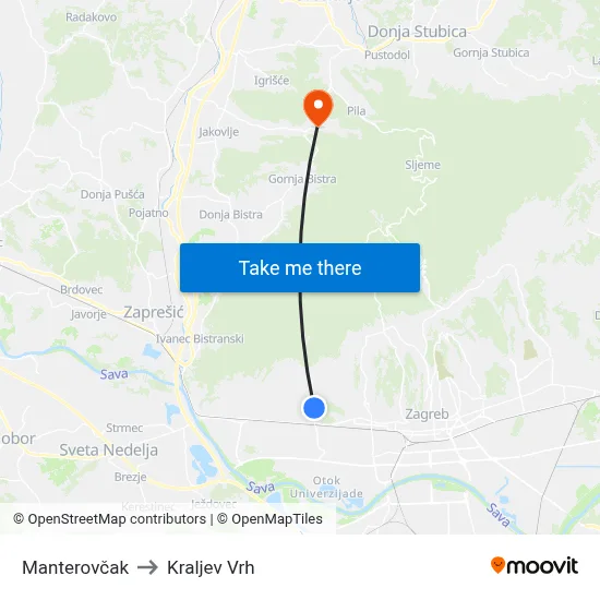 Manterovčak to Kraljev Vrh map