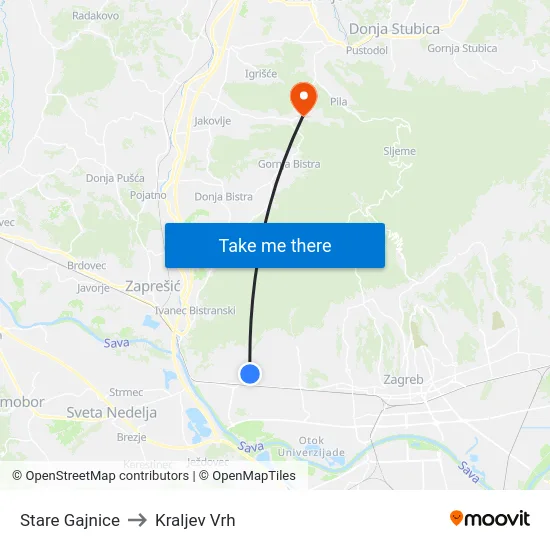 Stare Gajnice to Kraljev Vrh map