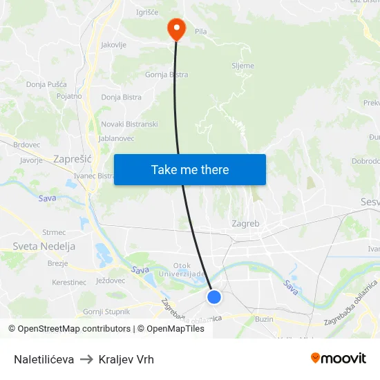 Naletilićeva to Kraljev Vrh map