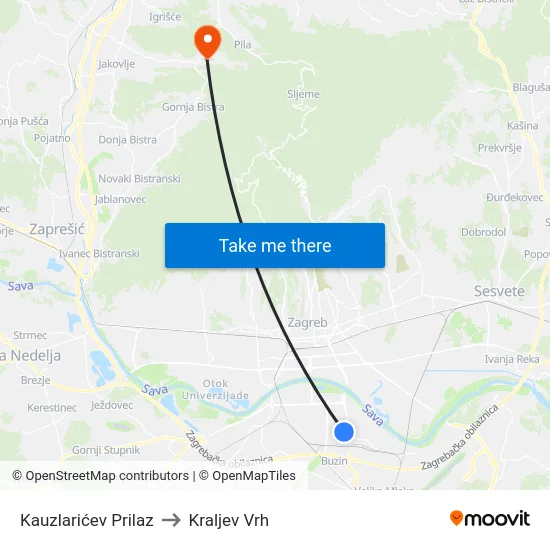 Kauzlarićev Prilaz to Kraljev Vrh map