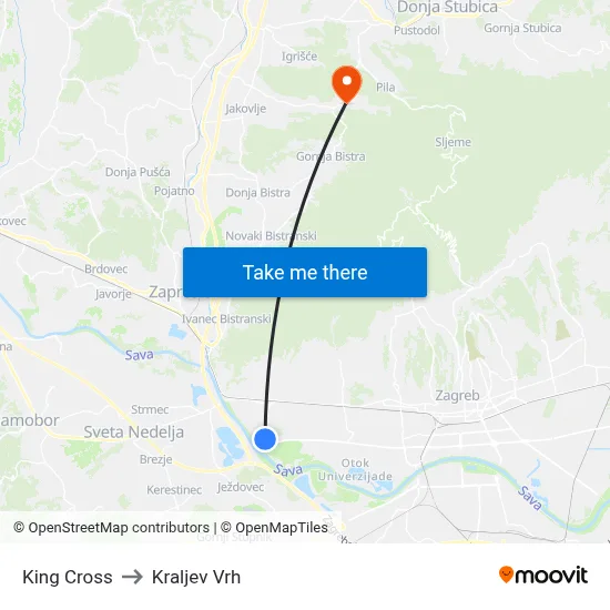 King Cross to Kraljev Vrh map