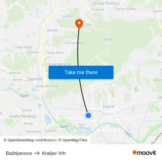 Baštijanova to Kraljev Vrh map