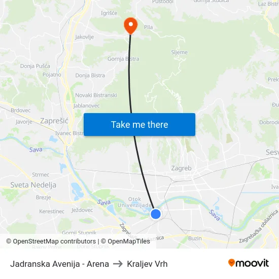 Jadranska Avenija - Arena to Kraljev Vrh map