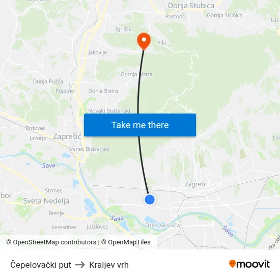 Čepelovački put to Kraljev vrh map
