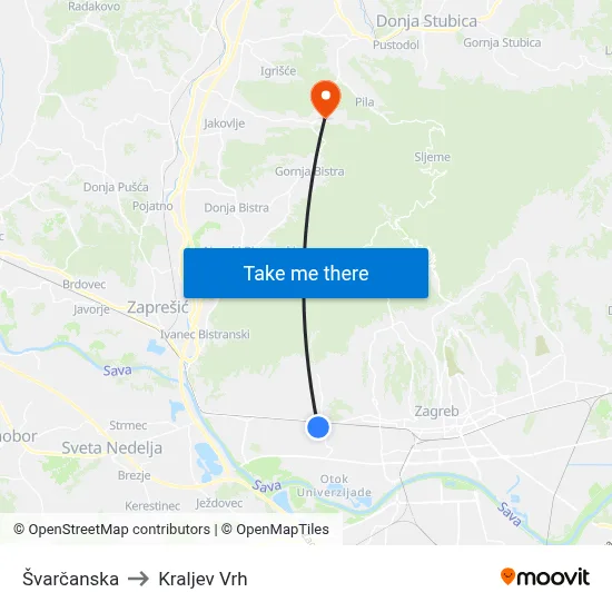 Švarčanska to Kraljev Vrh map