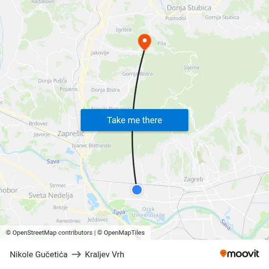 Nikole Gučetića to Kraljev Vrh map