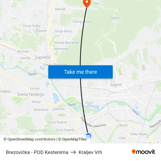 Brezovička - POD Kestenima to Kraljev Vrh map