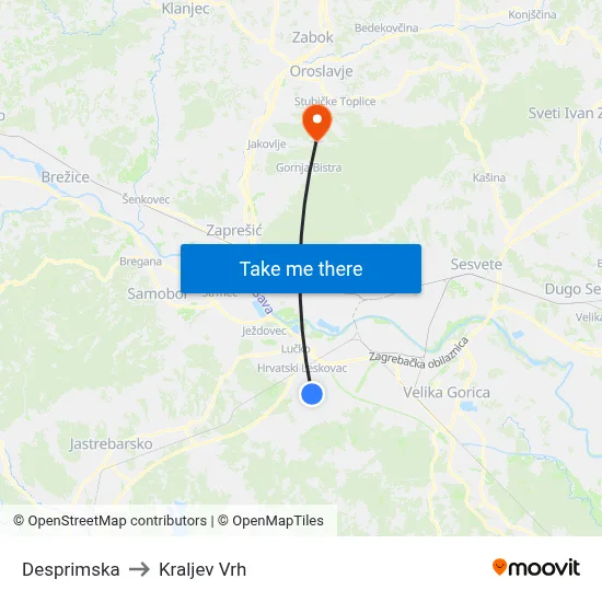 Desprimska to Kraljev Vrh map