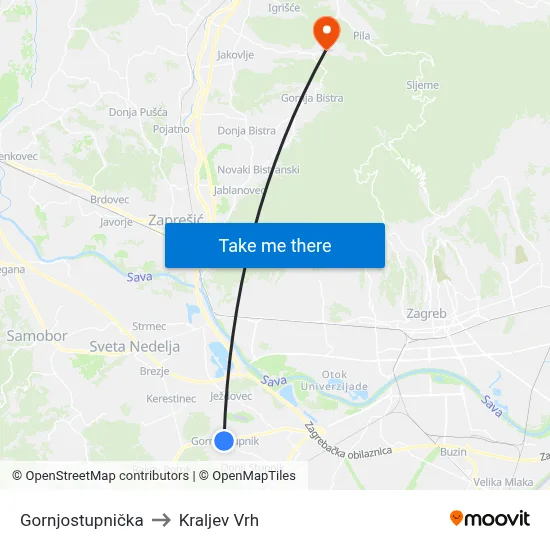 Gornjostupnička to Kraljev Vrh map