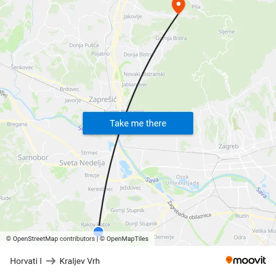 Horvati I to Kraljev Vrh map