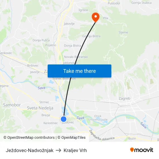 Ježdovec-Nadvožnjak to Kraljev Vrh map