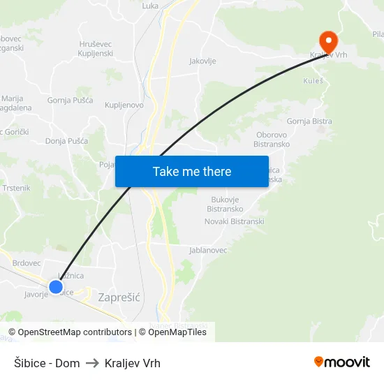 Šibice - Dom to Kraljev Vrh map