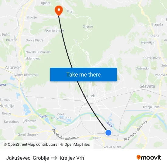 Jakuševec, Groblje to Kraljev Vrh map