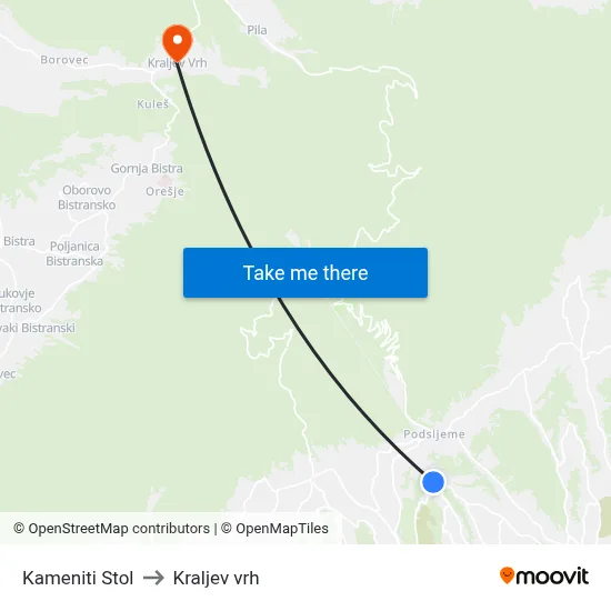Kameniti Stol to Kraljev vrh map