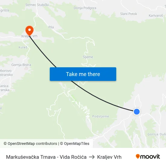 Markuševačka Trnava - Vida Ročića to Kraljev Vrh map