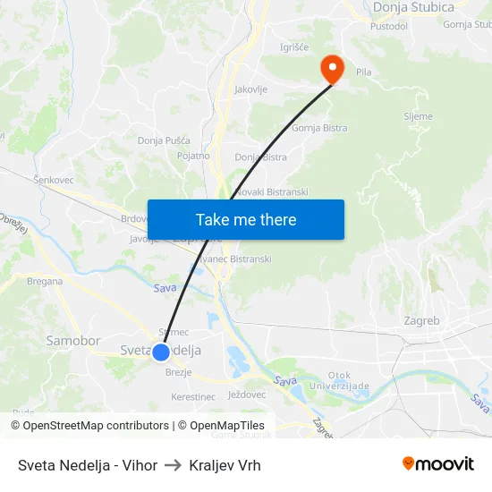 Sveta Nedelja - Vihor to Kraljev Vrh map