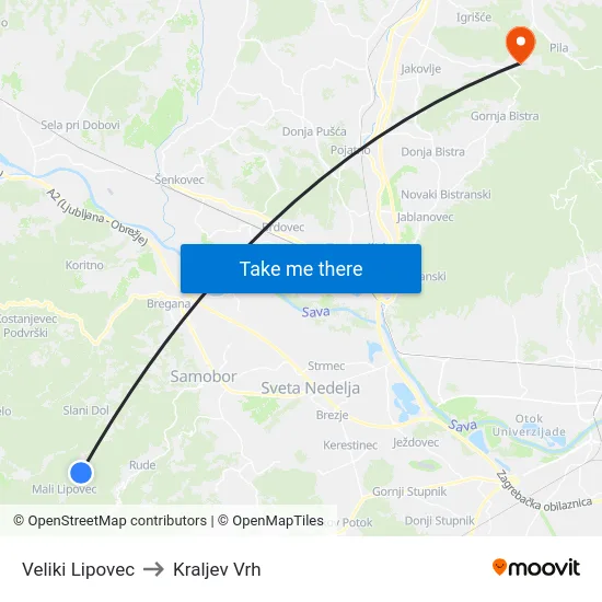 Veliki Lipovec to Kraljev Vrh map