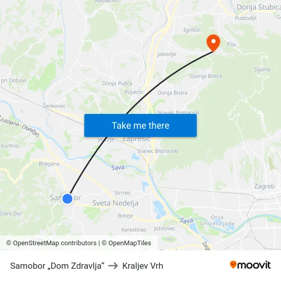 Samobor „Dom Zdravlja“ to Kraljev Vrh map