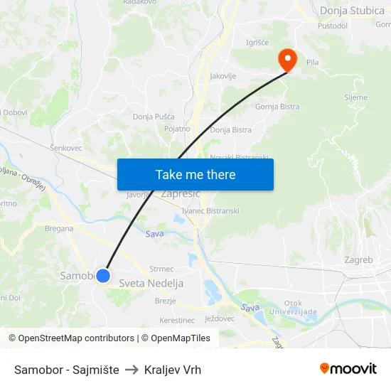 Samobor - Sajmište to Kraljev Vrh map