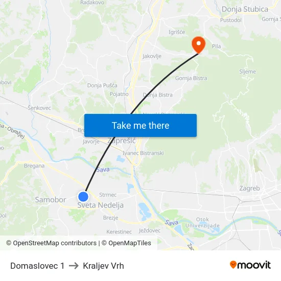 Domaslovec 1 to Kraljev Vrh map