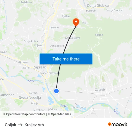 Goljak to Kraljev Vrh map