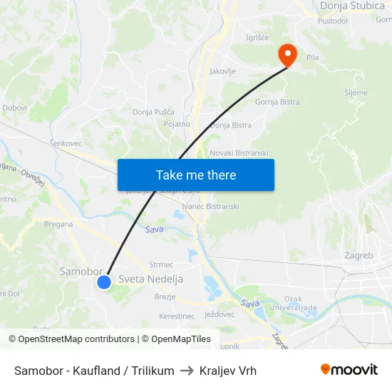 Samobor - Kaufland / Trilikum to Kraljev Vrh map