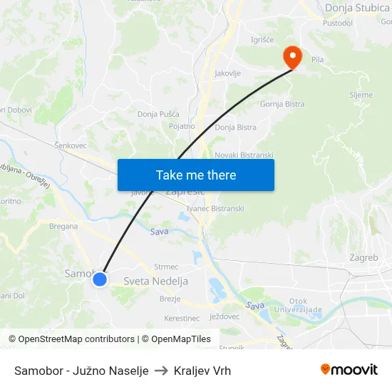Samobor - Južno Naselje to Kraljev Vrh map