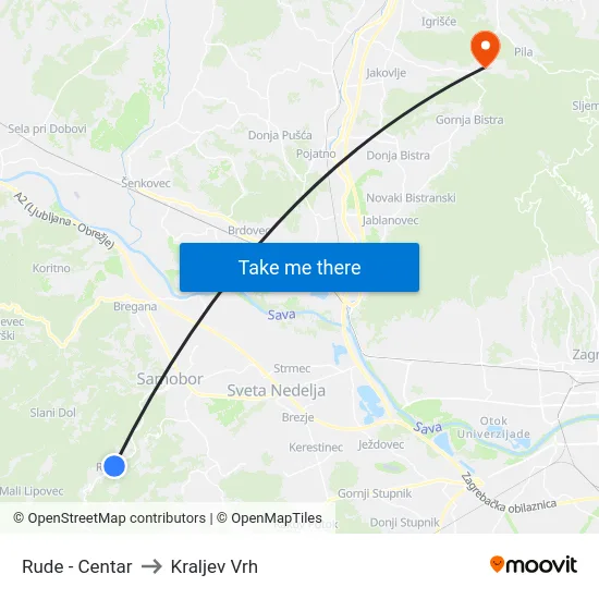 Rude - Centar to Kraljev Vrh map