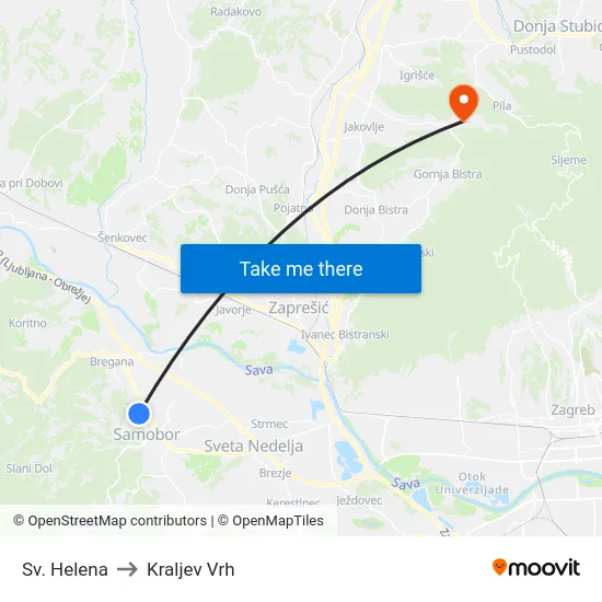 Sv. Helena to Kraljev Vrh map