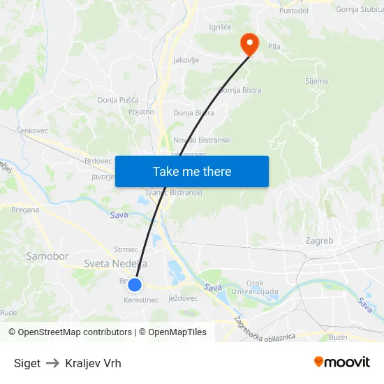 Siget to Kraljev Vrh map