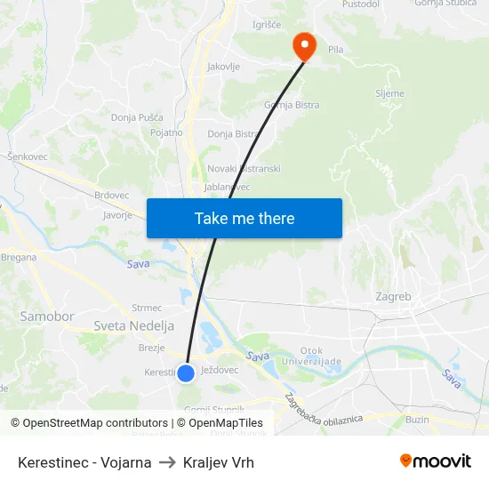 Kerestinec - Vojarna to Kraljev Vrh map