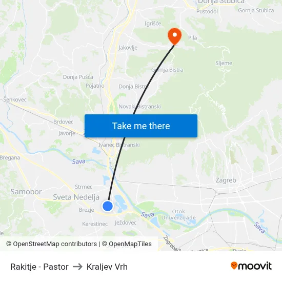 Rakitje - Pastor to Kraljev Vrh map