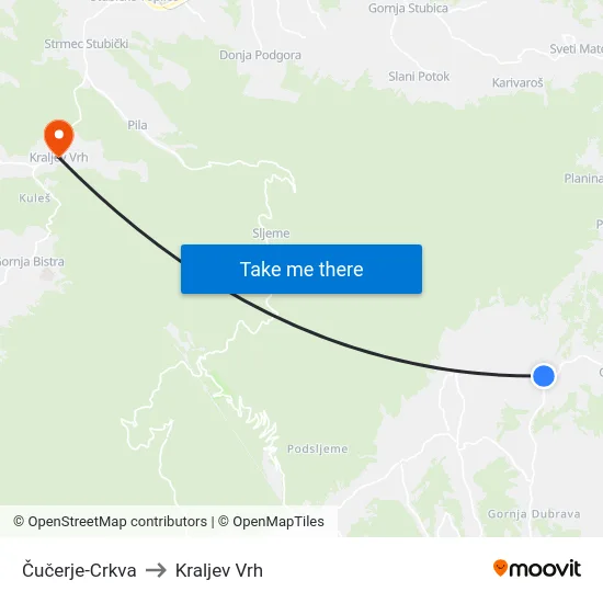 Čučerje-Crkva to Kraljev Vrh map