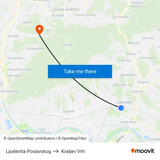 Ljudevita Posavskog to Kraljev Vrh map