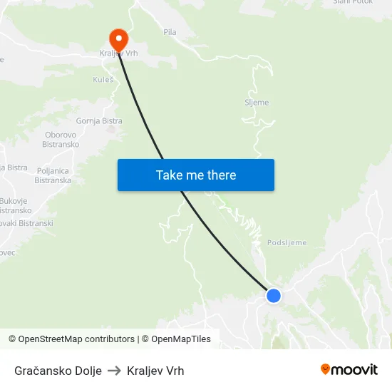 Gračansko Dolje to Kraljev Vrh map
