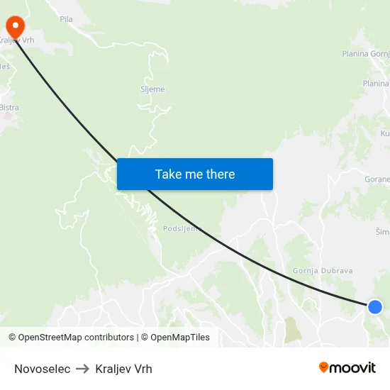Novoselec to Kraljev Vrh map