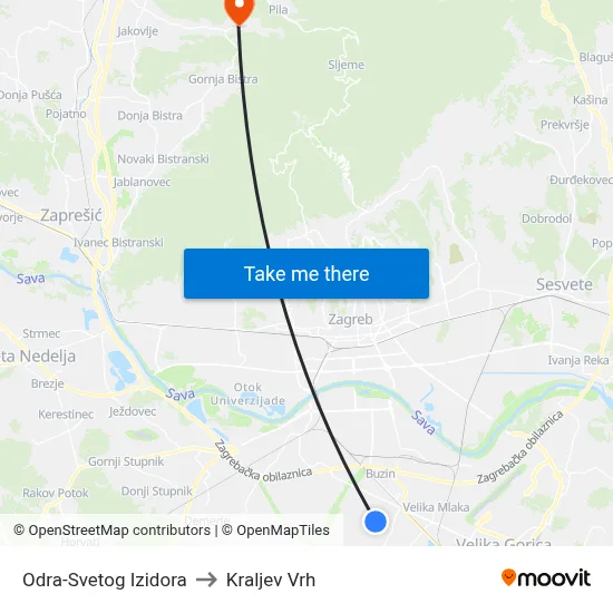 Odra-Svetog Izidora to Kraljev Vrh map