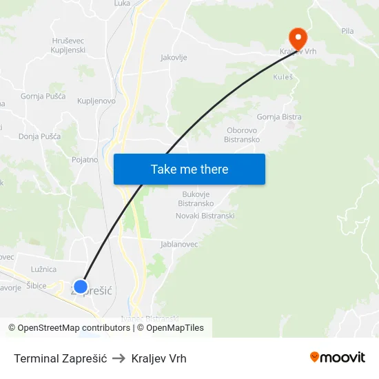 Terminal Zaprešić to Kraljev Vrh map