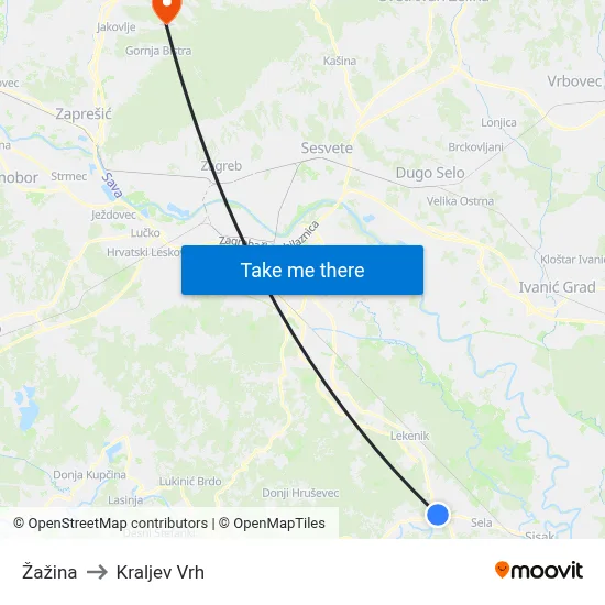 Žažina to Kraljev Vrh map