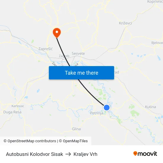 Autobusni Kolodvor Sisak to Kraljev Vrh map
