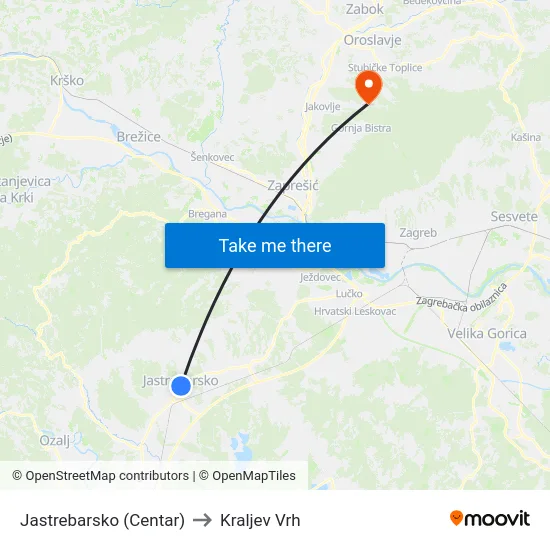 Jastrebarsko (Centar) to Kraljev Vrh map