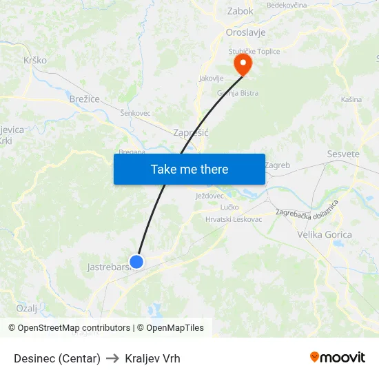 Desinec (Centar) to Kraljev Vrh map
