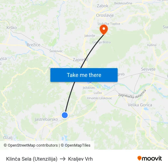 Klinča Sela (Utenzilija) to Kraljev Vrh map