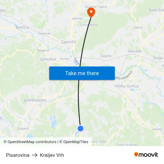 Pisarovina to Kraljev Vrh map