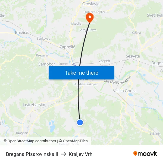 Bregana Pisarovinska II to Kraljev Vrh map