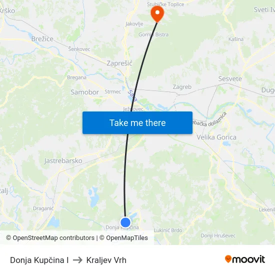 Donja Kupčina I to Kraljev Vrh map