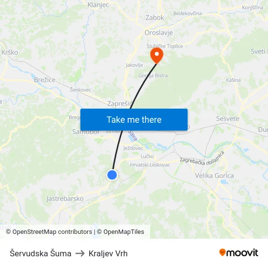 Šervudska Šuma to Kraljev Vrh map